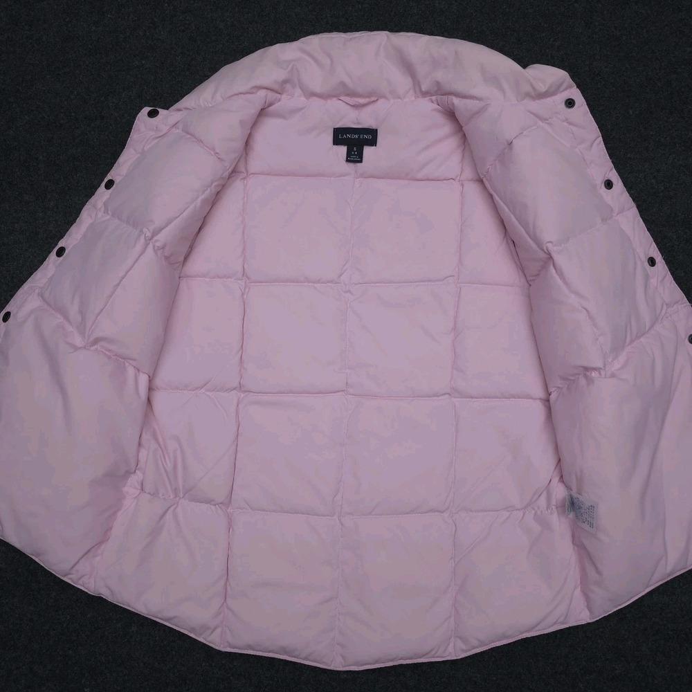 Lands End Womens S Pink Goose Down Puffer Vest Snap Front Layering Winter Staple - Picture 3 of 9